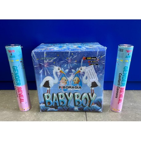 BABY BOY 100 COLPI (Sorpresa nascita ) e nr.2 SPARACORIANDOLI AZZURRO (fumo e coriandoli)